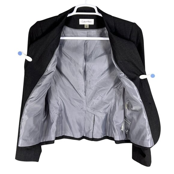 Calvin Klein NEW Womens 10 Gray Fully Lined Blazer Two Silver Button Old Money - Picture 3 of 15